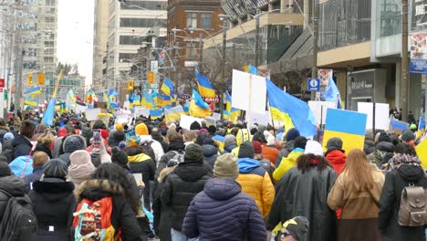 Pro-Ukrainian-rally-against-war-invasion-from-Russia,-Canada-on-February-27-2022
