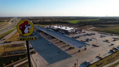 Aerial-footage-of-the-Melissa-Buc-ees-located-in-Melissa-Texas