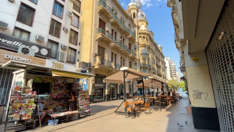 Rosario-Argentina-images-of-the-city-skyline,-buildings-and-architecture-walk-through-the-gimbal-center-where-the-best-soccer-player-in-the-world-was-born-downtown