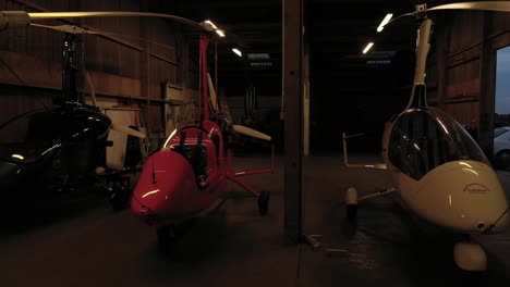 Gyrocopter-4k-Int-Hangar-Arc-Shot-Calidus-Low-Light