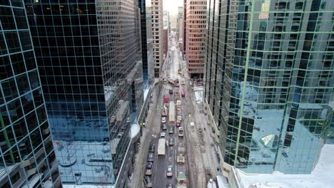 Drone-shot-of-Freedom-Trucker-Rally-on-Slater-Street-in-Ottawa,-ON-on-January-30,-2022-during-the-COVID-19-pandemic