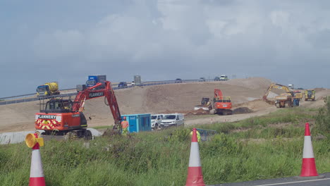 Excavators-Digging-at-A30-Chiverton-to-Carland-Cross-Construction-Site,-Cornwall
