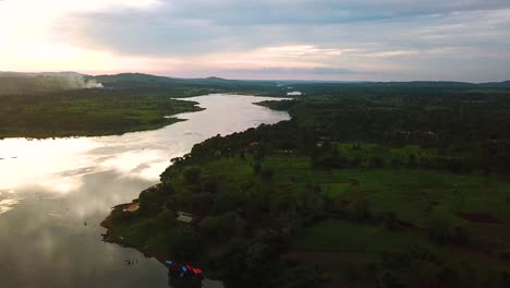 Jinja,-Uganda---Aerial-at-the-source-of-the-longest-river-in-the-world---Nile,-Africa