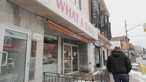 Smooth-steadicam-shot-of-a-What-A-Bagel-in-downtown-Toronto