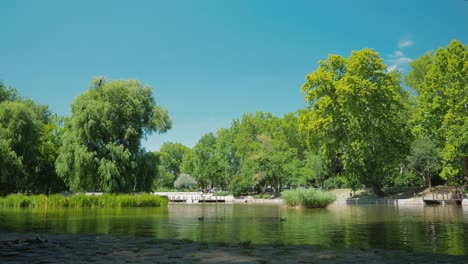 Inside-Vajdahunyad-castle,-artificial-lake