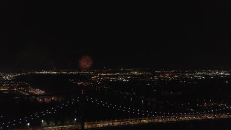 Aerial-footage-from-the-Astoria-Park-in-Queens,-NY-for-the-Firework-show-2017-that-happens-every-year-before-the-independence-day-of-USA-4th-of-July