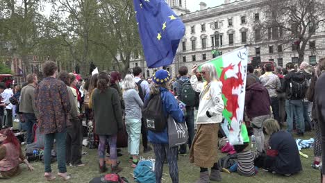 Las-Ancianas-Ondean-Banderas-En-La-Protesta-De-La-Rebelión-De-Extinción-En-La-Plaza-Del-Parlamento,-Londres,-Reino-Unido.