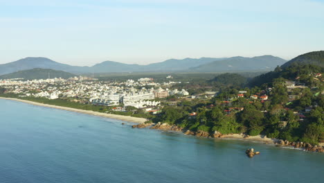 Aerial-drone-view-of-Jurere-Internacional-beach,-Santa-Catarina,-Brazil
