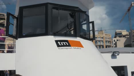 Close-up-shot-of-a-taxi-boat-in-Malta,-bringing-people-from-Sliema-to-Valletta