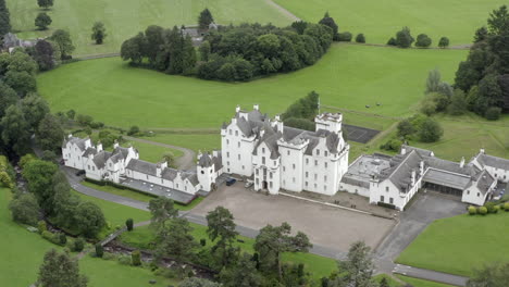 An-aerial-view-of-Blair-Castle-near-Blair-Atholl-in-Perthshire,-Scotland