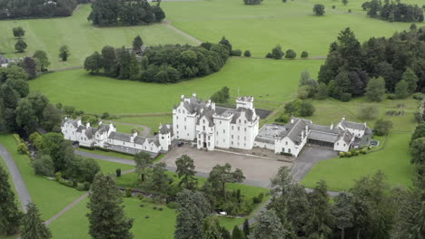 An-aerial-view-of-Blair-Castle-near-Blair-Atholl-in-Perthshire,-Scotland