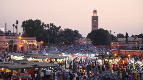 Late-afternoon-as-the-market-come-to-life-in-Jemma-el-Fna-Marrakesh-Morocco