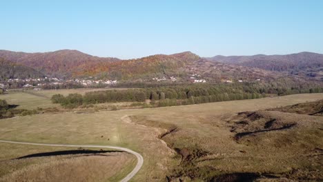 Aerial-view-of-country-hills-at-sunset-in-autumn-season