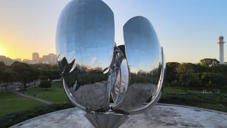Orbit-of-Floralis-Generica-steel-sculpture-in-Naciones-Unidas-square-at-sunset-in-Recoleta-neighborhood