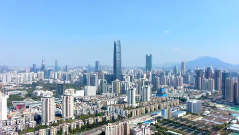 El-Horizonte-De-Shenzhen,-Incluida-La-Torre-Financiera-Kingkey-Kk100,-El-Segundo-Rascacielos-Más-Alto-De-Shenzhen,-Vista-Aérea