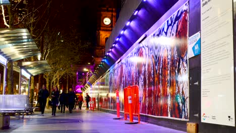 Melbourne-Cbd,-Gente-Caminando-Timelapse-En-La-Noche