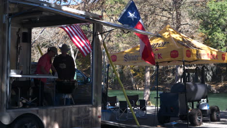 A-Team-Tent,-Food-Truck,-and-BBQ-Pits-at-a-BBQ-Cook-Off-Competition