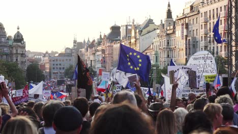 Emotional-shot-of-people-during-demonstration-in-Prague,-Czech-Republic