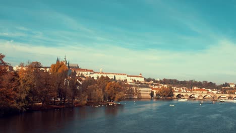 Prague,-October-28,-2019---Prague-Castle-on-autumn-afternoon-light-Vltava-river-and-bright-sky