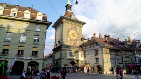 Bern-Switzerland,-circa-:-Shopping-Street-with-Clock-Tower-at-Bern-City-in-Switzerland