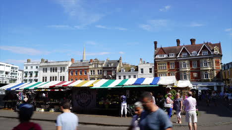 Cambridge-England,-Circa:-Zeitraffer-marktplatz-In-Cambridge-City,-Uk