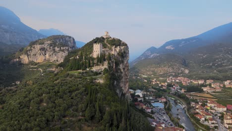 Castello-di-Arco,-castle-on-steep-cliff-above-Reva-Del-Garda-city-Trentino-Italy
