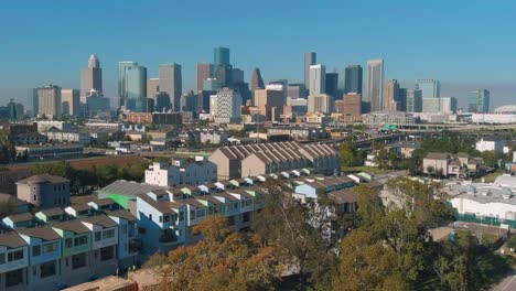Aerial-view-of-downtown-Houston-and-surrounding-landscape