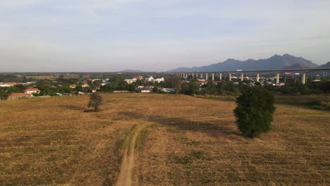 Elevated-Highway-Construction,-Farmland,-Provincial-Community,-Saraburi,-Thailand