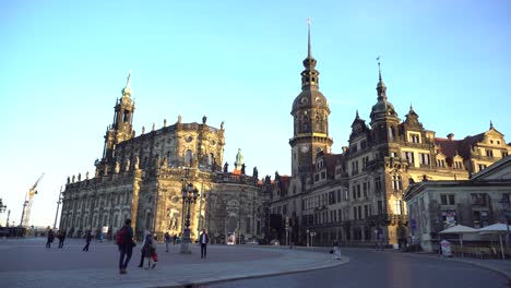 Famous-Dresden-Castle-during-golden-hour-shot-from-Theatre-Square,-Saxony