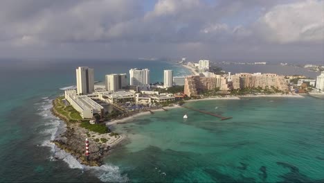 Drone-flight-around-hotel-zone-in-Cancun