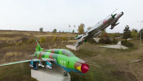 Aerial-panning-shot-of-airplane-fighters-museum