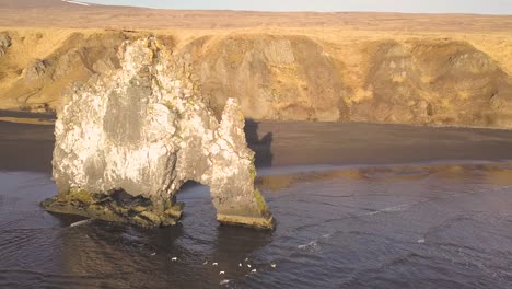 Drone-shots-of-Hvitserkur-rock-in-Iceland