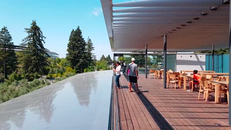 View-overlooking-Apple-Park-Campus-from-the-terrace-on-the-top-of-the-Apple-Visitor-Center-in-Cupertino,-California,-United-States