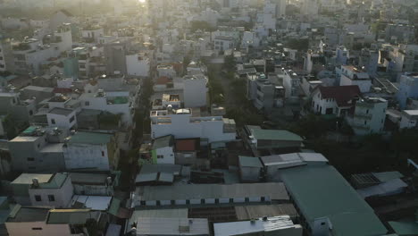 Early-morning-tracking-drone-shot-of-residential-area-of-Binh-Thanh-district-of-Ho-Chi-Minh-City-or-Saigon-Vietnam