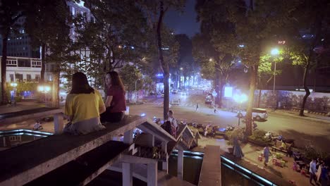 Young-People-Chatting-and-Hang-Out-in-a-Park-at-Night