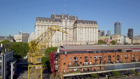 Aerial-of-Ministry-of-Defense-of-Argentina-behind-Puerto-Madero-docks,-Buenos-Aires