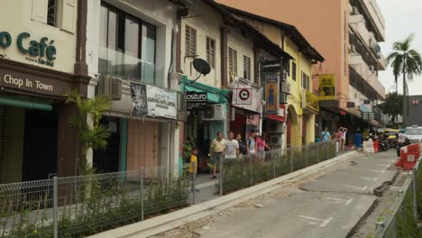 Wide-Angle-View-of-Shophouses-in-Johor-Bahru,-Malaysia-during-the-day