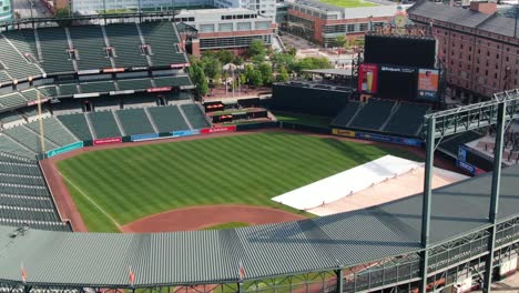 Professional-Major-League-Baseball-Field-at-Camden-Yards-is-uncovered,-home-of-Baltimore-Orioles-MLB-team