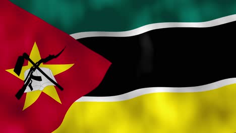Animación-De-La-Bandera-Nacional-De-Mozambique,-Ondeando-En-Pantalla-Completa