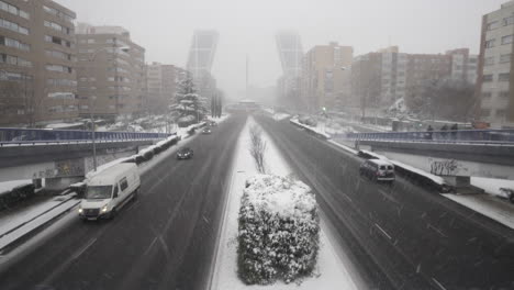 Paseo-de-la-Castellana-streets-hit-by-Filomena-storm-Madrid-Spain