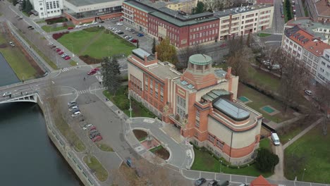 Aerial-View-of-East-Bohemian-Museum-in-Hradec-Kralove,-Czechia