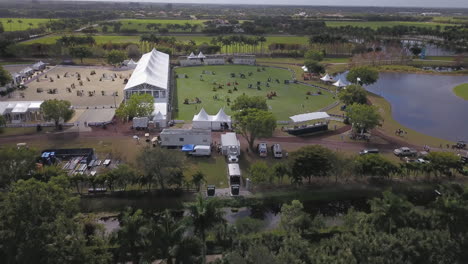 Aerial-footage-of-equestrian-park-in-Wellington,-Florida