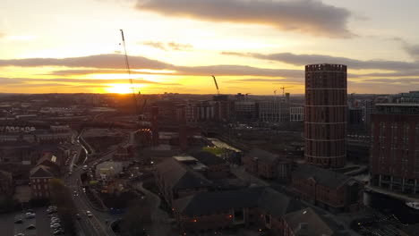 Sunset-Holy-Grail-Panning-Time-Lapse-of-Leeds-Cityscape-from-high-vantage-point-with-fast-moving-clouds