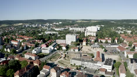 Drone-Aerial-views-of-the-student-town-Goettingen-in-beautiful-sunlight