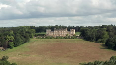 Aerial-Orbit-of-Harewood-House,-a-Country-House-in-West-Yorkshire-from-Left-to-Right-with-Narrow-Crop