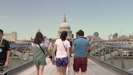 People-walking-on-the-Millennium-Bridge-in-London-on-a-Summers-day