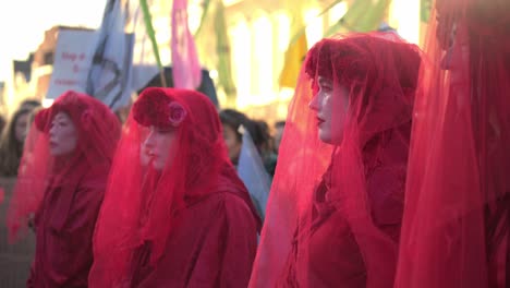 Red-brigade-XR-rebels-are-protesting-against-climate-change-at-demonstration-in-the-Hague,-netherlands