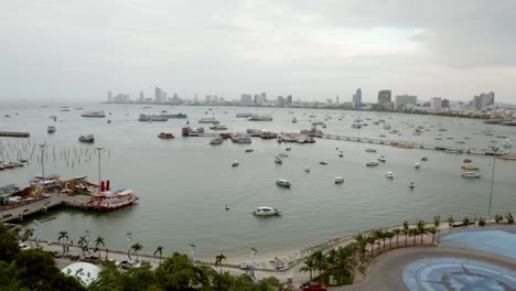 Panoramic-view-of-Pattaya-city-beach-and-the-Gulf-of-Siam-in-Thailand,-Pattaya,-Asia