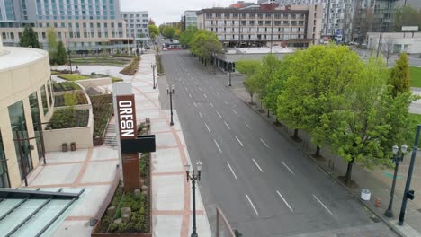 Historic-aerial-footage-of-Oregon-Convention-Center-with-empty-streets-due-to-the-COVID-19-pandemic