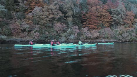 Kayakistas-Remando-Junto-A-La-Costa-De-Colores-Otoñales